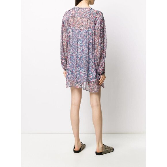 ISABEL MARANT Orion Blue Pink Floral Silk Georgette Mini Tunic Dress, Size 36/XS - Picture 3 of 16